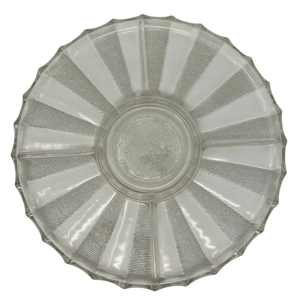 Vintage 50s Jeannette Dewdrop Crystal Divided Relish Tray 13.5”